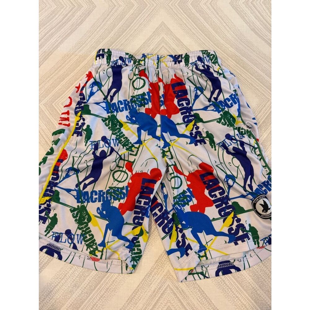 Flow Society Boys Lacrosse White Pattern Athletic Shorts Youth Large